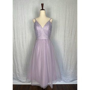 David's Bridal Tea Length Purple Lace Tull Dress Size 0